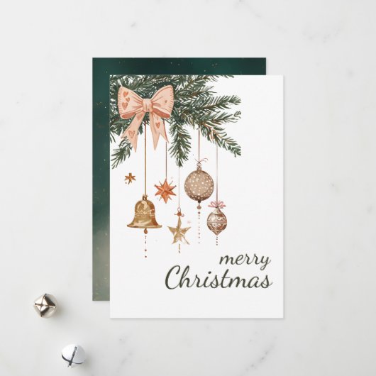 クリスマスエバーグリーン枝オーナメント非写真 シーズンカード (正面/裏面インサイチュ)