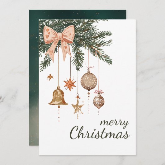 クリスマスエバーグリーン枝オーナメント非写真 シーズンカード (正面/裏面)