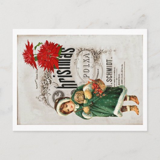 クリスマスエフェメラと可愛いガールレッドキク ポストカード (正面)