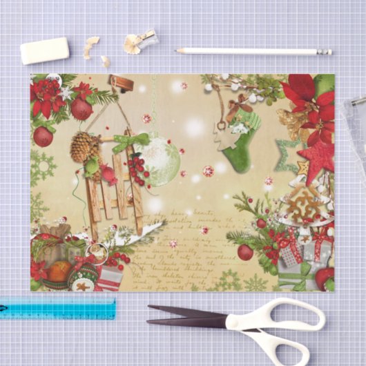 クリスマスエフエマポインセチアオーナメントデクページ 薄葉紙 (クラフト)