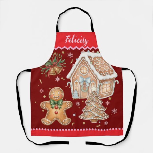 クリスマスエプロン、ヴィンテージジンジャーブレッドマン、ハウス エプロン (正面)