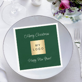 クリスマスエメラルドグリーンカフェバービジネスロゴ スタンダードカクテルナプキン