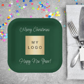 クリスマスエメラルドグリーンカフェバービジネスロゴ ペーパープレート