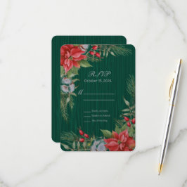 クリスマスエメラルドグリーンポインセチア 出欠カード