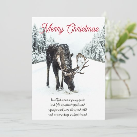 クリスマスエルク冬の雪の平和の詩のホリデーカー シーズンカード (スタンド正面)