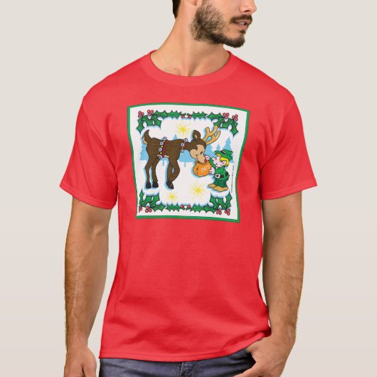 クリスマスエルフとトナカイ Tシャツ (正面)