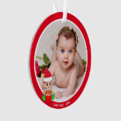 クリスマスエルフと赤ちゃんの写真 オーナメント (正面)