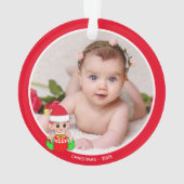 クリスマスエルフと赤ちゃんの写真 オーナメント (裏面)