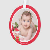 クリスマスエルフと赤ちゃんの写真 オーナメント (正面)