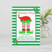 クリスマスエルフのグリーンとホワイトのパーティー招待状 招待状 (スタンド正面)