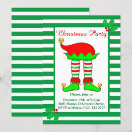 クリスマスエルフのグリーンとホワイトのパーティー招待状 招待状