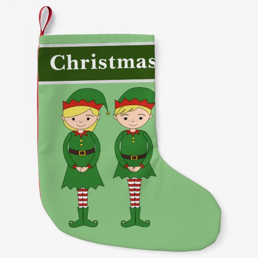 クリスマスエルフのグリーン スモールクリスマスストッキング (正面)
