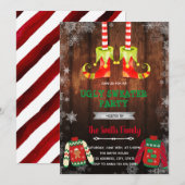 クリスマスエルフのダサいスウェーターをテーマにしたパーティー 招待状 (正面/裏面)