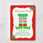 クリスマスエルフの赤いパーティー招待状 招待状 (正面)
