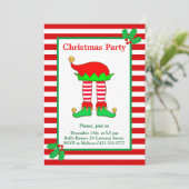 クリスマスエルフの赤と白のパーティー招待状 招待状 (スタンド正面)