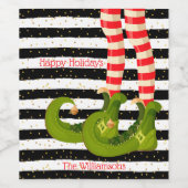 クリスマスエルフの足 黒と白のストライプ ワインラベル (シングルラベル)