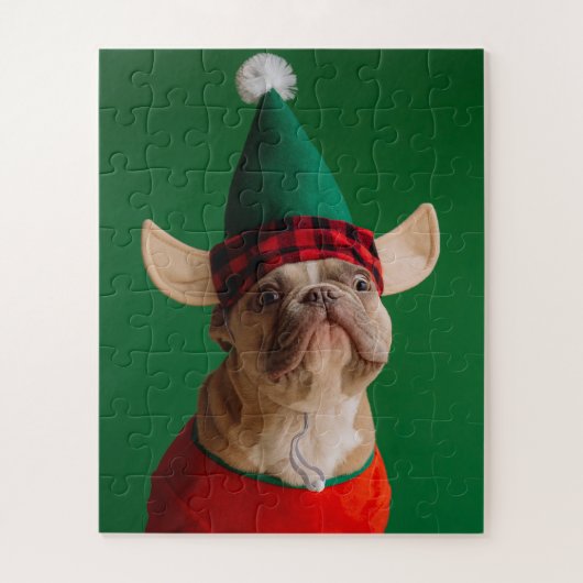 クリスマスエルフの面白い犬のペットXmas ジグソーパズル (縦)