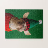 クリスマスエルフの面白い犬のペットXmas ジグソーパズル (横)