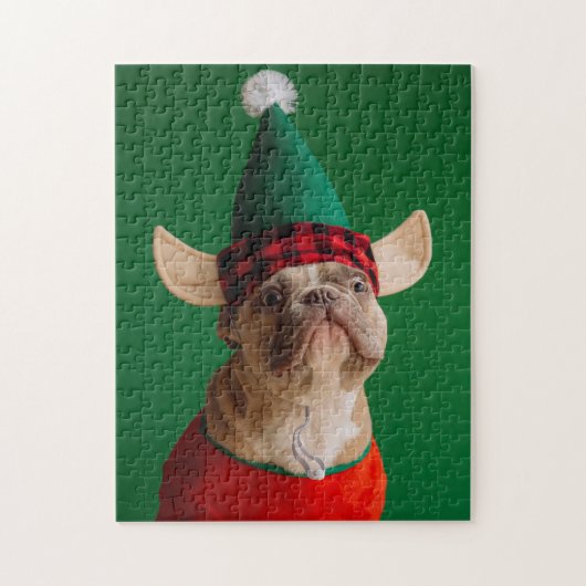 クリスマスエルフの面白い犬のペットXmas ジグソーパズル (縦)