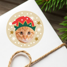 クリスマスエルフの面白い顔のカスタムフォトゴールド ラウンドシール