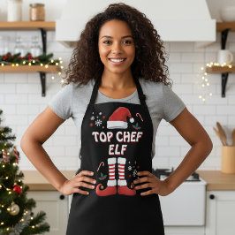 クリスマスエルフトップシェフホリデーブラックTシャツ エプロン