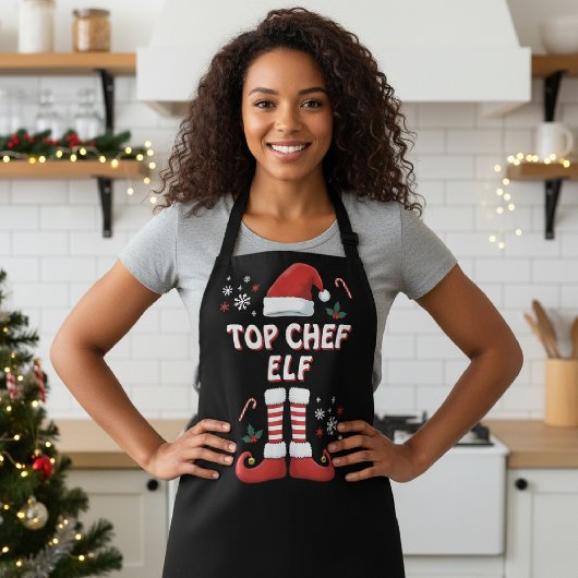 クリスマスエルフトップシェフホリデーブラックTシャツ エプロン