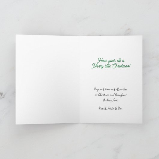 クリスマスエルフパーソナライズされたィー写真クリスマス シーズンカード (内部)