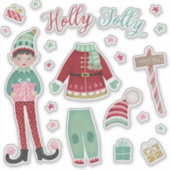 クリスマスエルフペーパードールステッカーシート シール (正面)