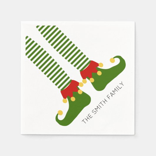 クリスマスエルフ棚 NAME 面白いホリデー祭り スタンダードカクテルナプキン (正面)