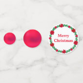 クリスマスエルフ、モミの木のリース。赤いオーナメントと星 コンフェッティ (裏面)