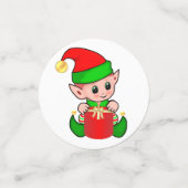 クリスマスエルフ、モミの木のリース。赤いオーナメントと星 コンフェッティ (スモール正面)