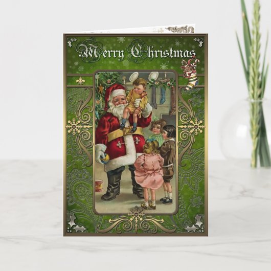 クリスマスエレガンス – サンタクロースと子供。 シーズンカード (正面)