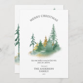 クリスマスエレガンス：緑と金ゴールド松 シーズンカード (正面/裏面)