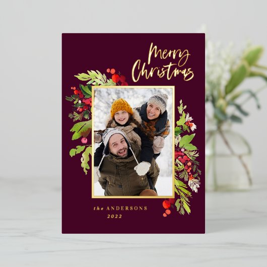 クリスマスエレガントに燃える紅葉 箔シーズンカード (立ち正面)