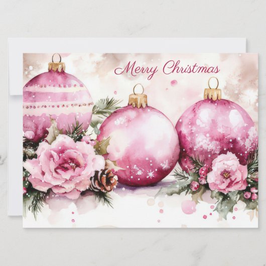 クリスマスエレガントのバウブルと花の挨拶 カード (正面)