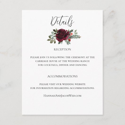 クリスマスエレガントの冬の結婚式 エンクロージャーカード (正面)