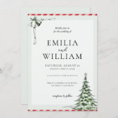 クリスマスエレガントの冬の結婚式 招待状 (正面/裏面)