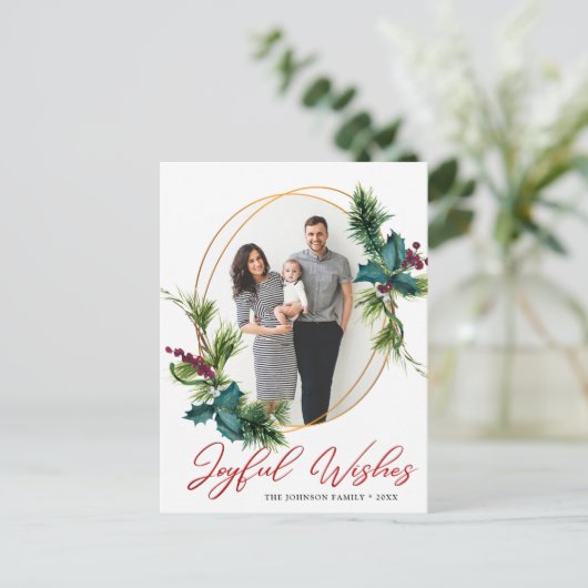 クリスマスエレガントの喜びの願いヒイラマツ写真 ポストカード (スタンド正面)