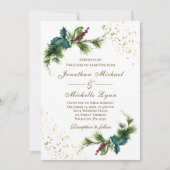 クリスマスエレガントの常緑クリスチャン結婚ズ 招待状 (正面)