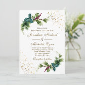 クリスマスエレガントの常緑クリスチャン結婚ズ 招待状 (スタンド正面)