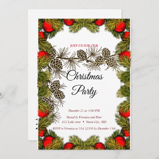 クリスマスエレガントの招待 招待状 (正面/裏面)