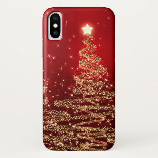 クリスマスエレガントの木きらめくが赤 iPhone X ケース