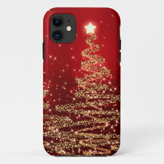 クリスマスエレガントの木きらめくが赤 iPhone 11 ケース
