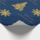 クリスマスエレガントの木のスノーフレークを青に ラッピングペーパー (角)