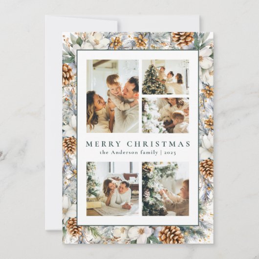 クリスマスエレガントの水彩植物の葉 シーズンカード (正面)