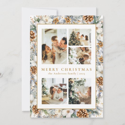 クリスマスエレガントの水彩植物の葉 シーズンカード (正面)