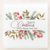クリスマスエレガントの水彩 ガラスコースター (正面)