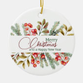 クリスマスエレガントの水彩 セラミックオーナメント (正面)