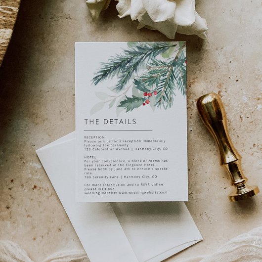 クリスマスエレガントの結婚詳細カード 出欠カード