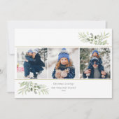 クリスマスエレガントの緑のフローラモダン3枚の写真 シーズンカード (正面)